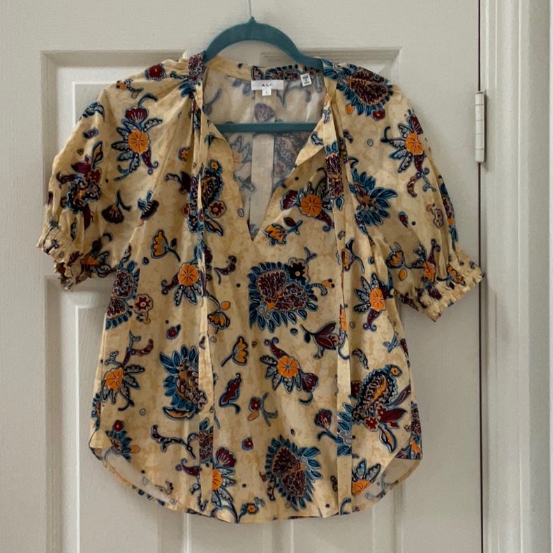 A.L.C. Yellow Block Print Floral Blouse 2
